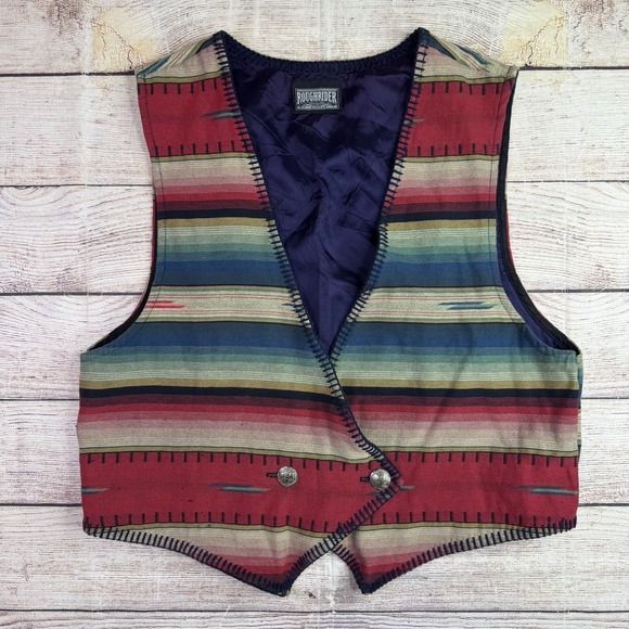 Rough Rider Jackets & Blazers - Vintage‎ RoughRider Circle T Vest Womens M/L SouthWestern Striped Concho Button